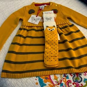 NWT ~ Adorable Yellowish Gold “Fox” Sweater Dress w/Matching Leggings, Size 3T